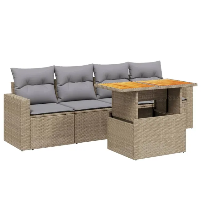 Salon de jardin avec coussins 5 pcs beige résine tressée