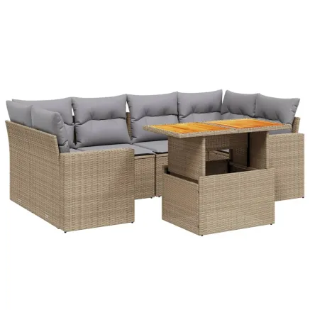 Salon de jardin avec coussins 7 pcs beige résine tressée 2