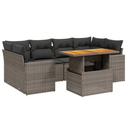 Salon de jardin avec coussins 7 pcs gris résine tressée 2