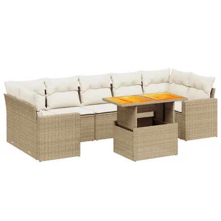 Salon de jardin avec coussins 8 pcs beige résine tressée 2