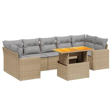 Salon de jardin avec coussins 8 pcs beige résine tressée 2
