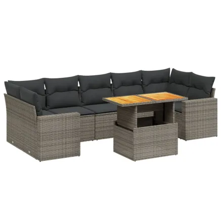 Salon de jardin 8 pcs avec coussins gris résine tressée 2