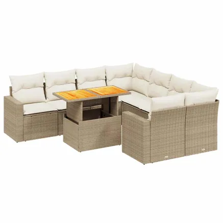 Salon de jardin avec coussins 9 pcs beige résine tressée 2