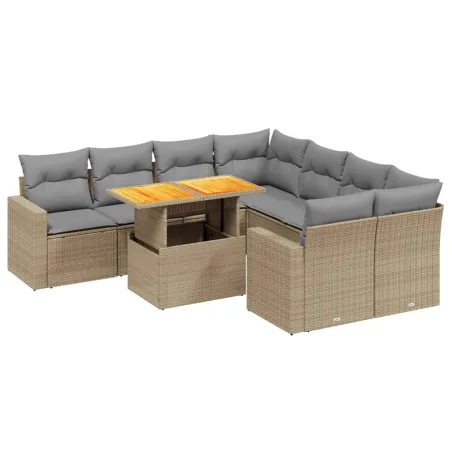 Salon de jardin avec coussins 9 pcs beige résine tressée