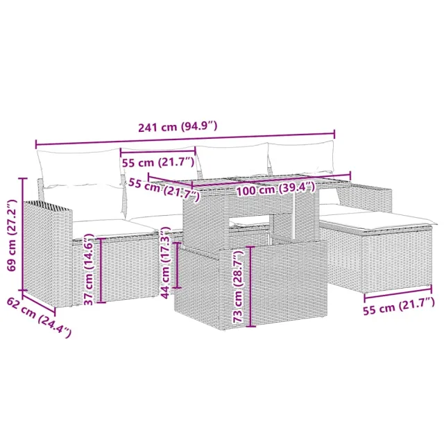 Salon de jardin avec coussins 6 pcs beige résine tressée