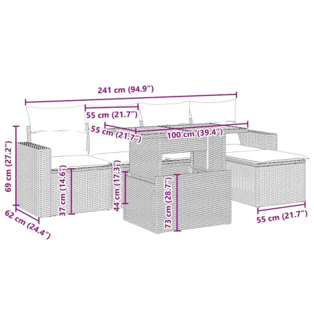 Salon de jardin avec coussins 6 pcs beige résine tressée