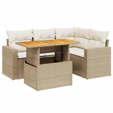 Salon de jardin avec coussins 5 pcs beige résine tressée 2