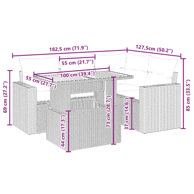 Salon de jardin avec coussins 5 pcs beige résine tressée