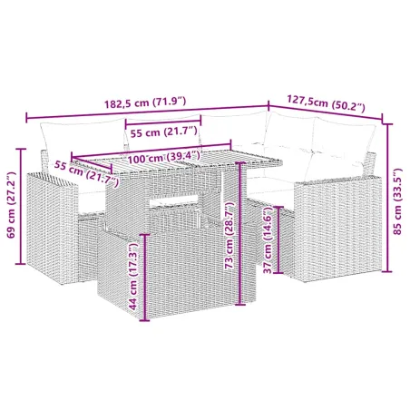 Salon de jardin avec coussins 5 pcs beige résine tressée