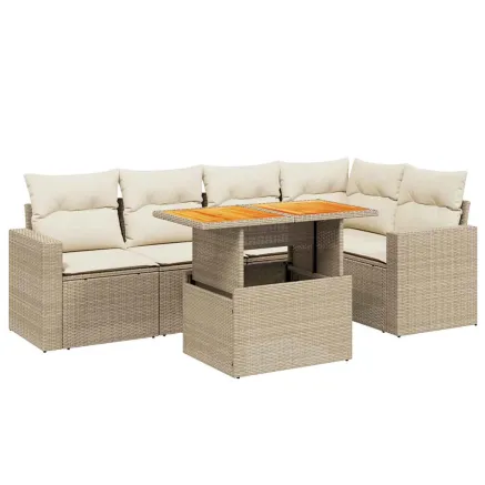 Salon de jardin avec coussins 6 pcs beige résine tressée 2