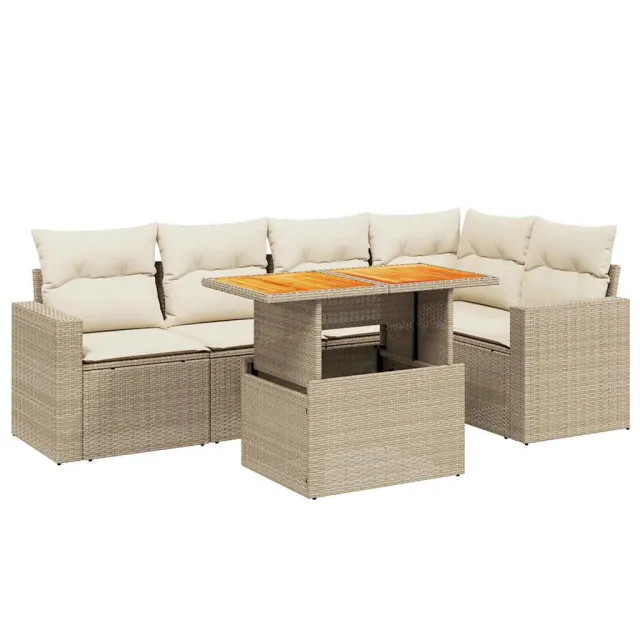 Salon de jardin avec coussins 6 pcs beige résine tressée