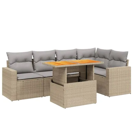 Salon de jardin avec coussins 6 pcs beige résine tressée 2