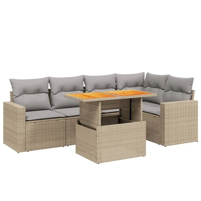 Salon de jardin avec coussins 6 pcs beige résine tressée