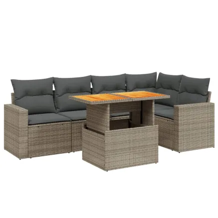 Salon de jardin 6 pcs avec coussins gris résine tressée 2