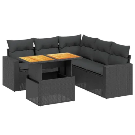 Salon de jardin 6 pcs avec coussins noir résine tressée 2