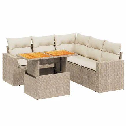 Salon de jardin avec coussins 6 pcs beige résine tressée 2