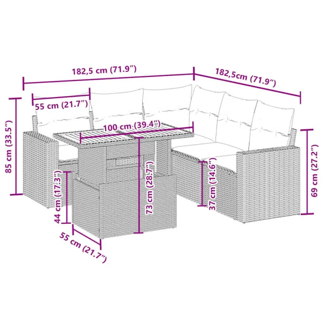 Salon de jardin avec coussins 6 pcs beige résine tressée