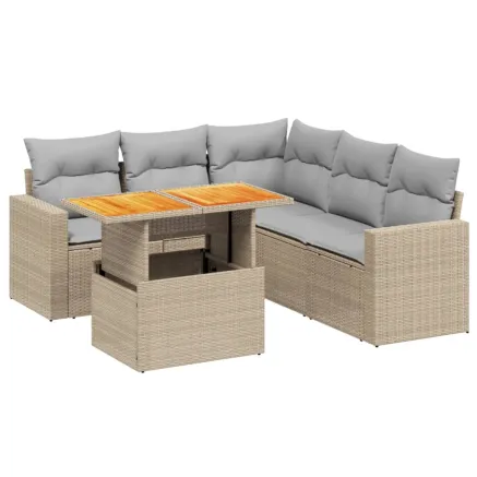 Salon de jardin avec coussins 6 pcs beige résine tressée 2