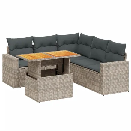 Salon de jardin 6 pcs avec coussins gris résine tressée 2