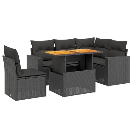 Salon de jardin 6 pcs avec coussins noir résine tressée 2