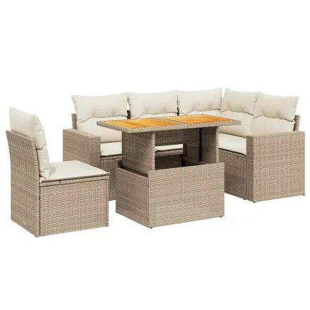 Salon de jardin avec coussins 6 pcs beige résine tressée 2