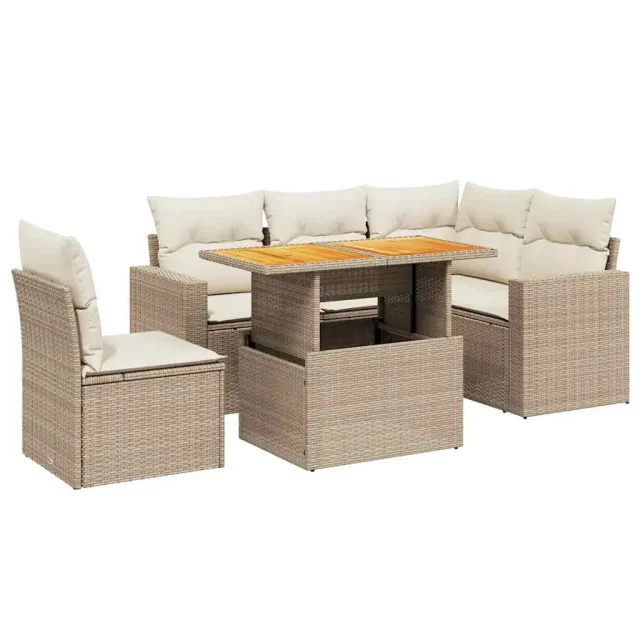 Salon de jardin avec coussins 6 pcs beige résine tressée