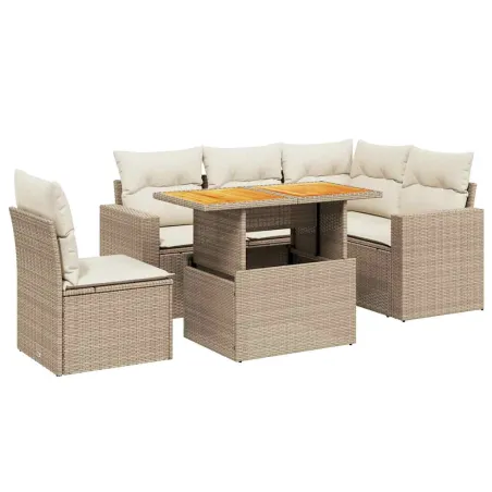Salon de jardin avec coussins 6 pcs beige résine tressée