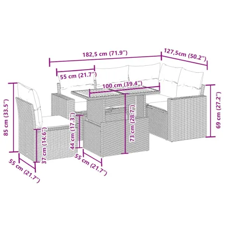 Salon de jardin avec coussins 6 pcs beige résine tressée