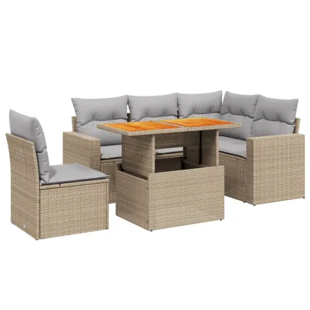 Salon de jardin avec coussins 6 pcs beige résine tressée 2