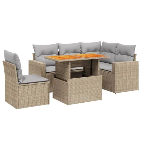 Salon de jardin avec coussins 6 pcs beige résine tressée