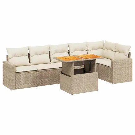 Salon de jardin avec coussins 7 pcs beige résine tressée 2