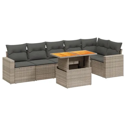 Salon de jardin avec coussins 7 pcs gris résine tressée 2