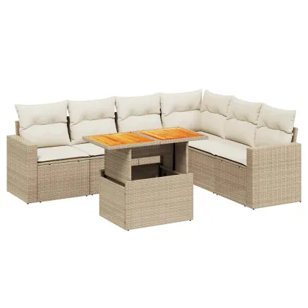 Salon de jardin avec coussins 7 pcs beige résine tressée 2