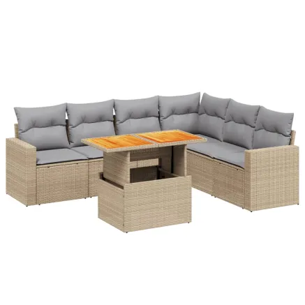 Salon de jardin avec coussins 7 pcs beige résine tressée 2