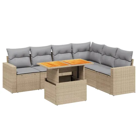 Salon de jardin avec coussins 7 pcs beige résine tressée