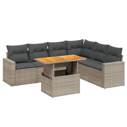 Salon de jardin avec coussins 7 pcs gris résine tressée 2