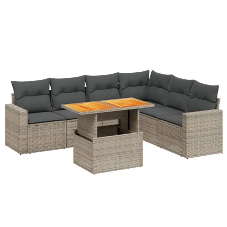 Salon de jardin avec coussins 7 pcs gris résine tressée