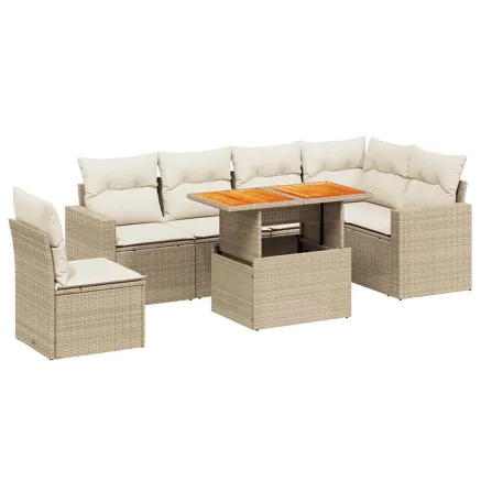 Salon de jardin avec coussins 7 pcs beige résine tressée 2