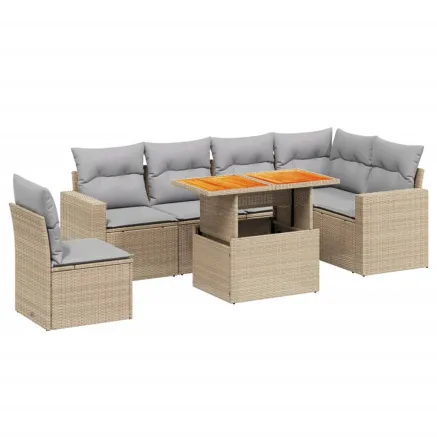 Salon de jardin avec coussins 7 pcs beige résine tressée 2