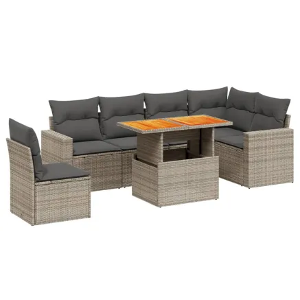Salon de jardin avec coussins 7 pcs gris résine tressée 2