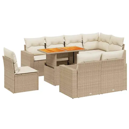 Salon de jardin avec coussins 9 pcs beige résine tressée 2