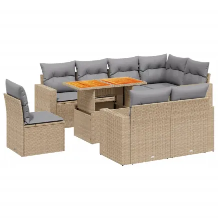 Salon de jardin avec coussins 9 pcs beige résine tressée 2