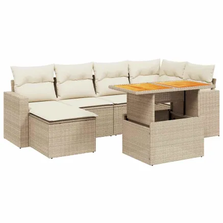 Salon de jardin avec coussins 7 pcs beige résine tressée 2