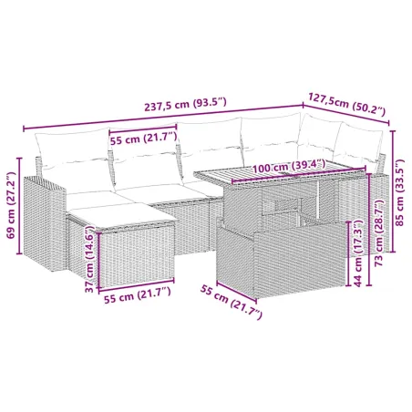 Salon de jardin avec coussins 7 pcs beige résine tressée