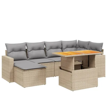 Salon de jardin avec coussins 7 pcs beige résine tressée