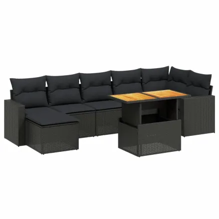 Salon de jardin 8 pcs avec coussins noir résine tressée 2
