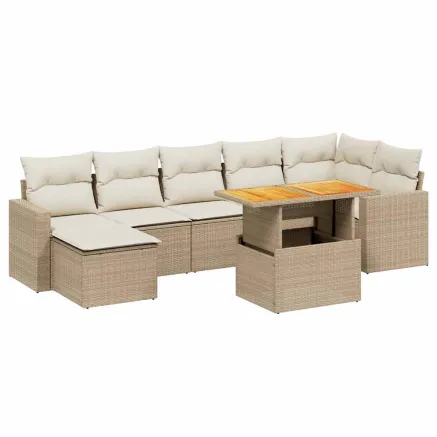 Salon de jardin avec coussins 8 pcs beige résine tressée 2