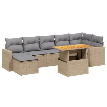 Salon de jardin avec coussins 8 pcs beige résine tressée