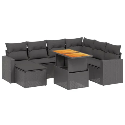 Salon de jardin 8 pcs avec coussins noir résine tressée 2