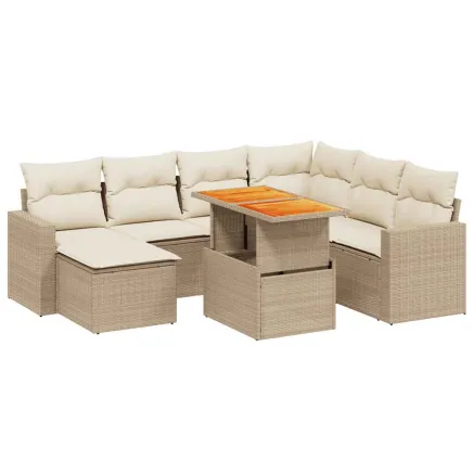 Salon de jardin avec coussins 8 pcs beige résine tressée 2